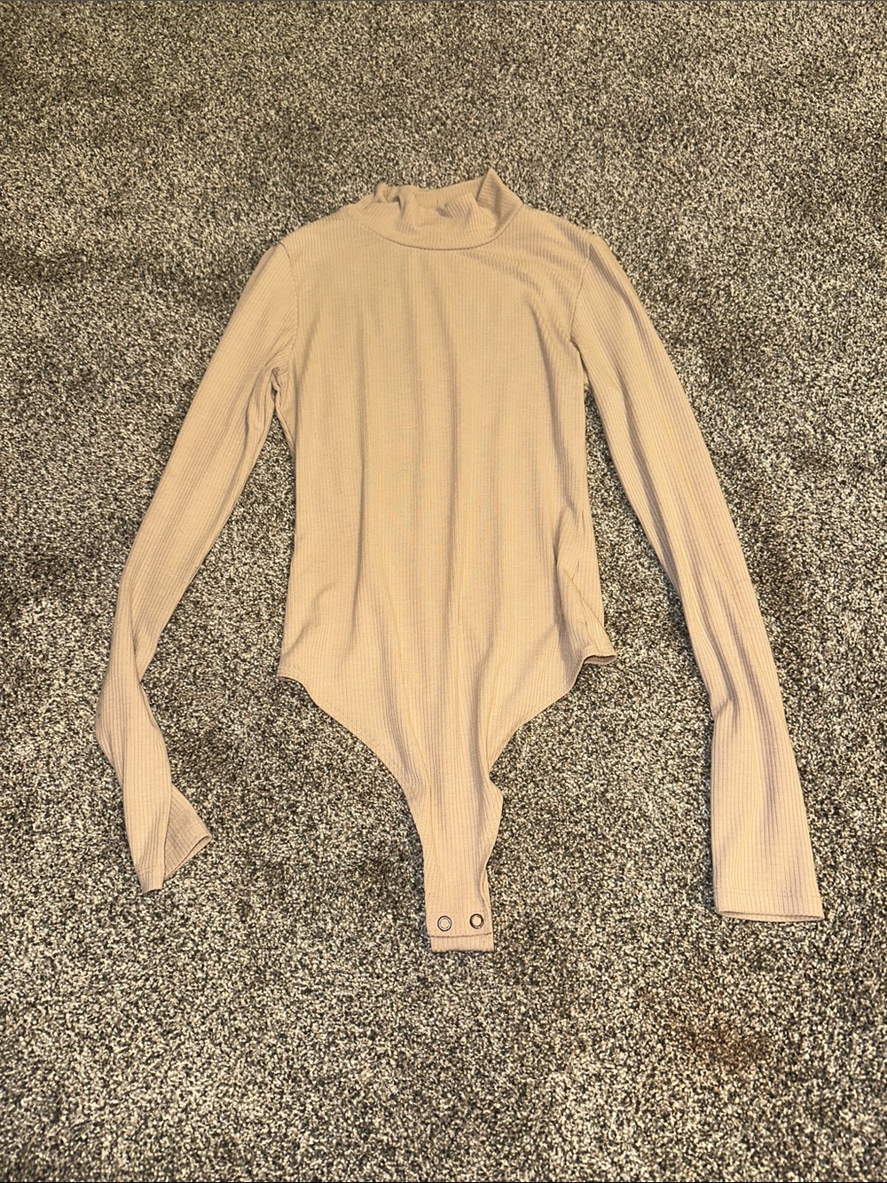 American Eagle Outfitters Long Sleeve Ribbed Mock Neck Bodysuit - Beige